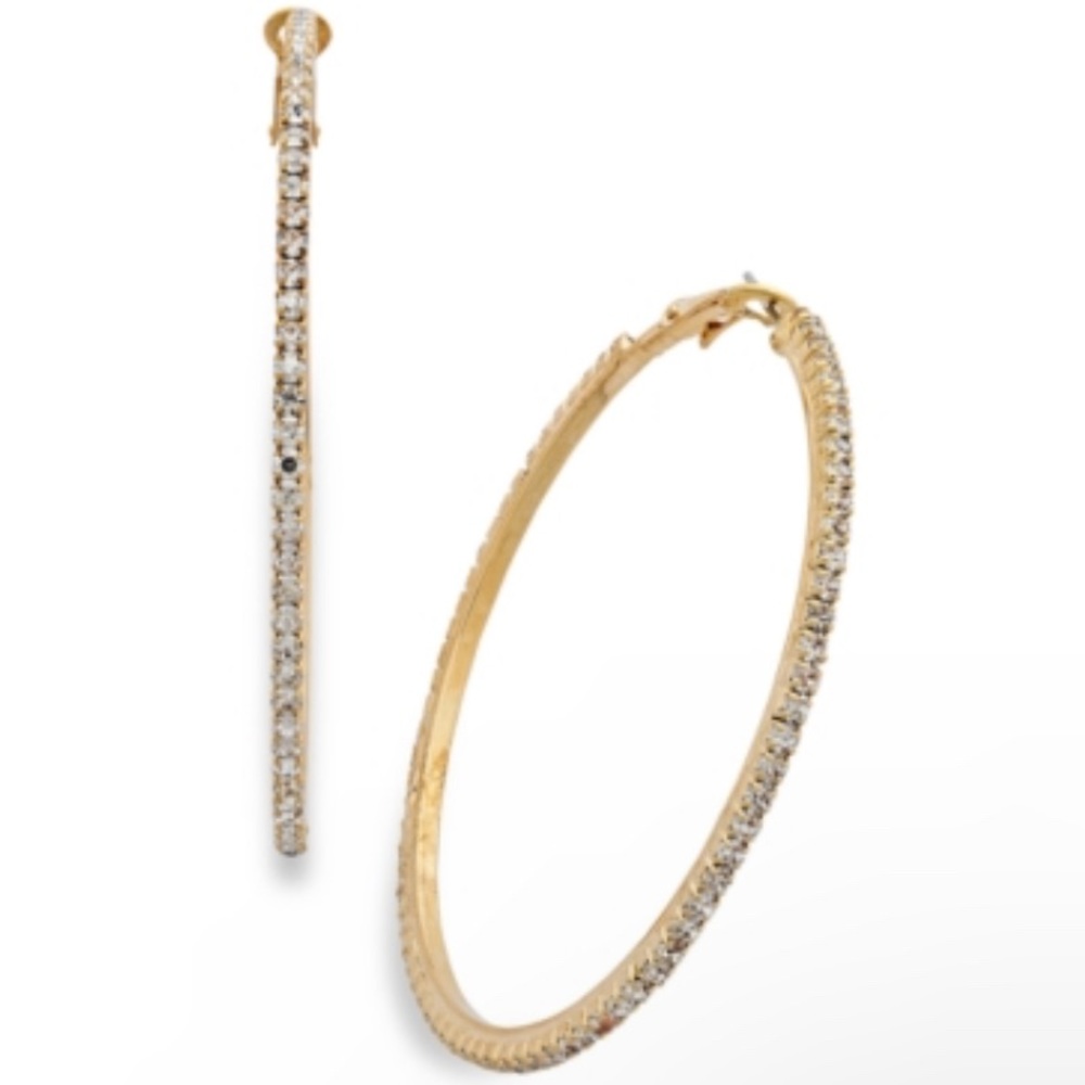 NWT Thalia Sodi Large Crystal Pavé Hoop Earrings 2.4"